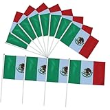 BESTonZON 50個 小型メキシコ国旗 手持ちスティック付き耐候性ポリエステル製 応援やイベントに 旅行や車飾りに使える軽量フェード防止仕様