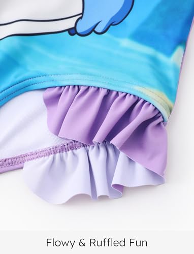 Image of Disney Frozen Stitch Princess Minnie Mouse Girls Swimsuit Long Sleeve Rashguard UPF 50 One Piece Bathing Suit Size 3M-13Y