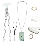 Casecond Crossbody Phone Lanyard Chain Shoulder Cell Phones Strap Charm Neck with Wrist Strap Finger Grip 3 Pad Patches Tether Anti Theft Universal for iPhone 17 16 Pro Max 15 14 13 12 Samsung Silver
