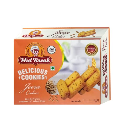 Image of MidBreak Healthy Jeera Biscuits - 25% Less Fat, Premium Handmade Cumin Cookies | Light & Crunchy Tea-Time Snack | 300g x 2- Pack of 2