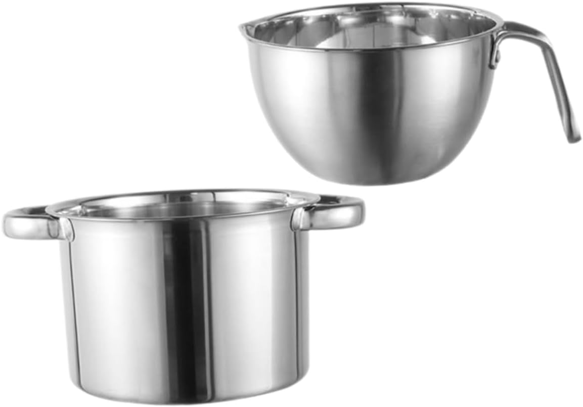 1 Set Double Boiler Melting Pot Heat Resistant Stainless Steel for Cheese and Candles Inner Bowl Outer Pot and Easy to Clean