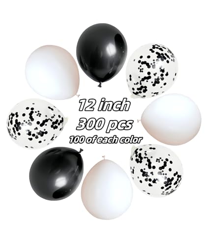 Image of 300 Pack Black and White Balloons 12 Inch Black Confetti Balloon for Various Party Events Decorations