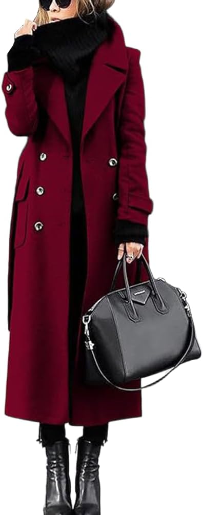 Long Wool Coats for Women Fall Winter Double Breasted Trench Coat Business Casual Blazer Jacket Overcoat Cardigan
