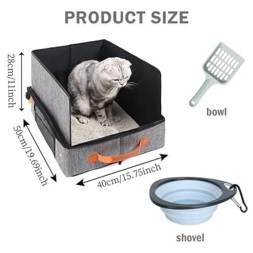 Arenero portátil para gatos plegable de 50x40x28 cm fácil de limpiar para camping 3