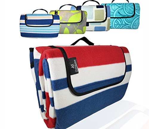 ANJ XXL 3-Layer Waterproof Outdoor Blanket for Picnic and Beach(Red Stripe) 79 x