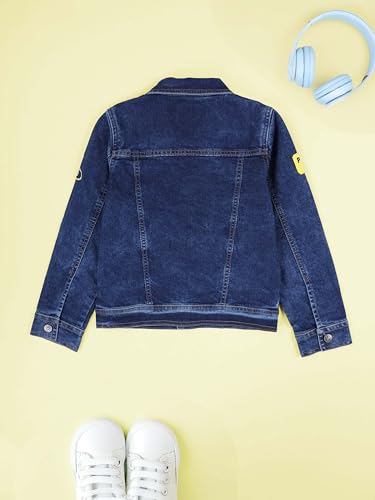 Image of KiddoPanti Boys Denim Jacket | Cotton Poly Blend with Spandex | Washed Denim, Full Sleeve | Button Closure & Front Flap Pockets | Collared Neck