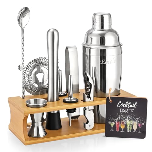 Eocolz Kit Shaker Cocktail 11 pièces avec Cadre en Bois