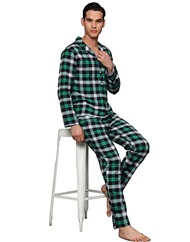 Image of B STORIES Men's 100% Cotton Full Sleeve PJ Set - Checkered Nightwear Set | Soft Loungewear | Comfortable Sleepwear | Stylish Casual Home Wear Shirt & Pant (S-XXL)