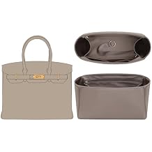 Premium Silky Birkin 25 Insert Organizer - Smooth Stain Fabric Purse Organizer for Hermes Birkin 25 - Lightweight Soft Touch - Womens Luxury Hermes Handbags Inner ShaperEtoupe grey, BK25