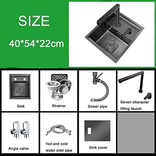 Bar Counter Sink Kitchen Sink with Cover Bar Prep Sink Lift Tap Concealed Sink Center Island Invisible Small Single Sink,Black,40 * 54 * 22Cm,Uptodate33,Black,40 * 44 * 22cm
