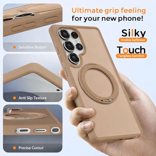 Image of DIZORO Polycarbonate Magnetic 360 Ring Stand Case Fit for Samsung Galaxy S25 Ultra Case Compatible with Magsafe & Wireless Charging,Military Grade Drop Tested,Translucent Hard Back Cover (Desert)
