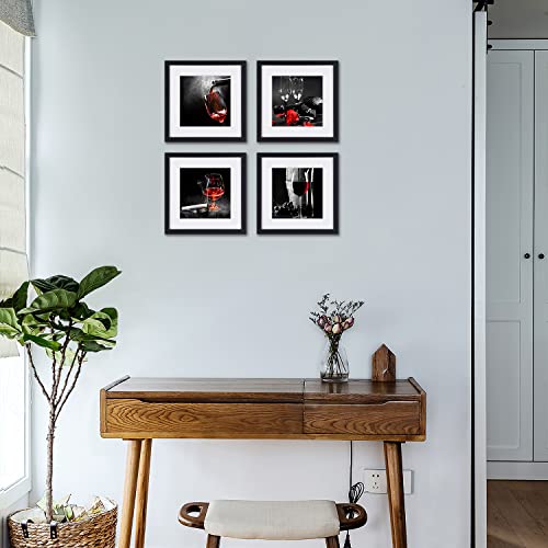 Kitchen Wine And Grapes Wall Art Prints Posters For Living Room Decorations Black White And Red Rose Wall Art Decor Artwork Canvas Paintings 4 Piece Black Frames With Off White Mat Pictures For Kitchen #TOP4