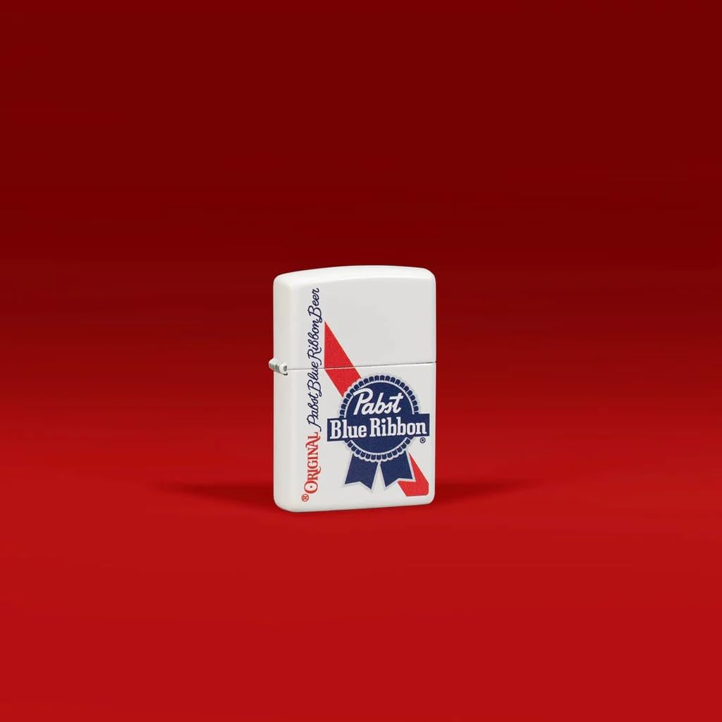 Zippo Lighter Personalized Customize Message Engrave on Backside for Pabst Blue Ribbon Windproof Lighter White Matte 48746