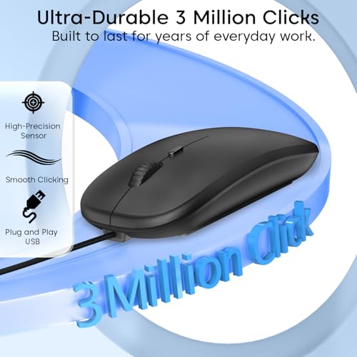 Image of Sounce Glide Ergonomic USB Wired Mouse with 1200 DPI Optical Sensor, 3 Button Plug and Play Design, Ambidextrous Comfy Grip and High Precision Tracking for PC Laptop Desktop SmartUsers (Black) Edition
