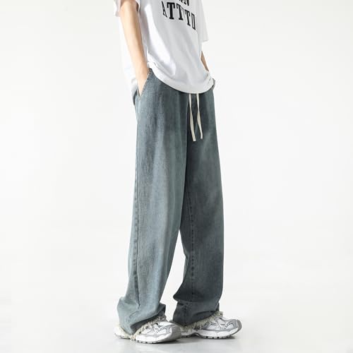 PRIJOUHE Mens Loose Fit Jeans Elastic Waist Wide Leg Baggy Jean Cargo Pants Trousers4