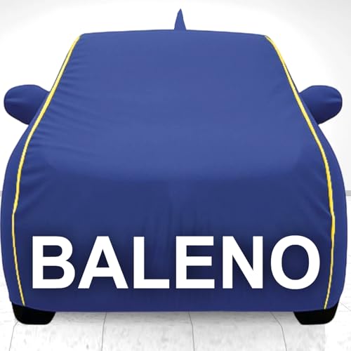 Image of Car Cover for Maruti Baleno All Model & Years (2015-2025) 100% Waterproof with Mirror & Antenna Pocket Triple Stitched Bottom Elastic Dustproof Full Body Protection Heat & UV Resistant-Blue