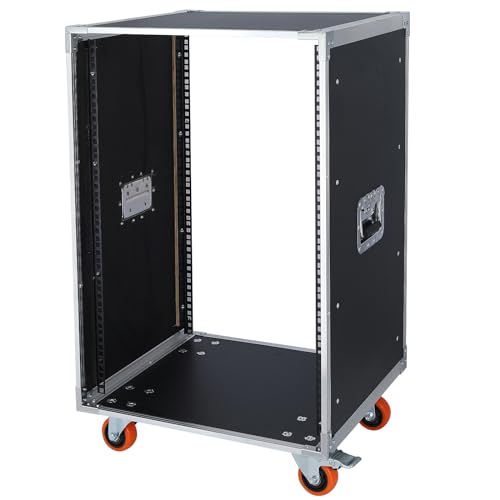 Image of WikrOck AV Gear Rack 16U Home Audio & Video Stage Stereo Equipment Storage Cabinet Stand On Wheels - 16U 19in Server IT Network Data Devices Storage Rack Cabinet (16U, White Aluminum & Black)