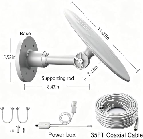 Image of Omni Directional TV Antenna Outdoor, Outdoor Antenna for Smart TV, 720 Long Range Reception Digital HD Signal, with Super Signal Booster, for Attic /Camping /RV /Boat, 2026 (White&Larger)