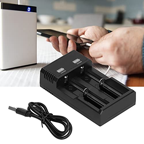 Batterieladegerät für Li-Ion Batterien, USB-Ladestation mit Überladungsschutz, Tragbar, Kunststoff, 11x6.4x3.2cm, Kompatibel mit 26650/18650/18500/18350/17670/16340/14500/10440