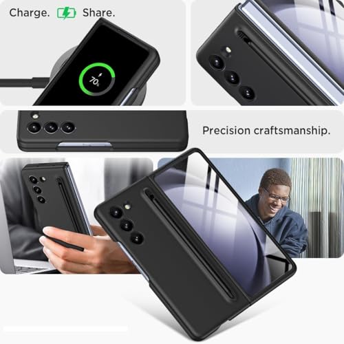 Image of TechTrendz Polycarbonate Ultra Slim Premium Case for Samsung Galaxy Z Fold 5 with Built in Compact S Pen Holder and Storage Slot (Black)