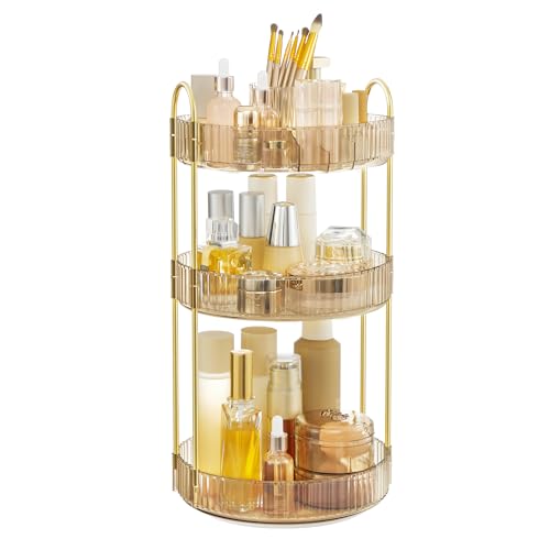 Image of SONGMICS Makeup Organizer, 3-Tier Countertop, Customizable | Customizable skincare organizer countertop, round rotating, toiletries vanity organizer, lazy susan, gift UJKA011A01