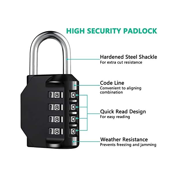 Combination Lock Resettable 4 Digit Padlock with Combination, AIHYTU Waterproof and Heavy Duty Combination Padlock Outdoor for School Gym Locker, Fence Gate, Toolbox, Employee Hasp Locker – 2 Pack - Image 5