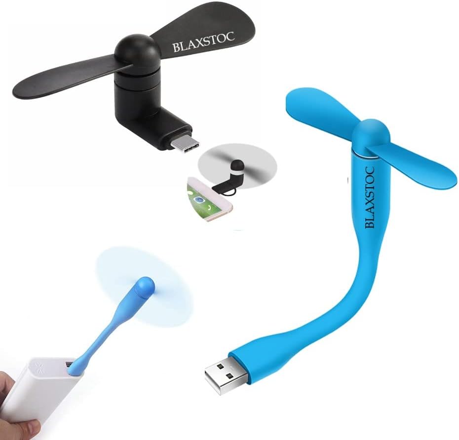 BLAXSTOC B-23 Mini Portable USB Dragon Fan with 2 Leaf Cooling Fan, Flexible Cooler for Laptop, Smartphone, Powerbank, USB Adapter/Hub & Mobile with OTG
