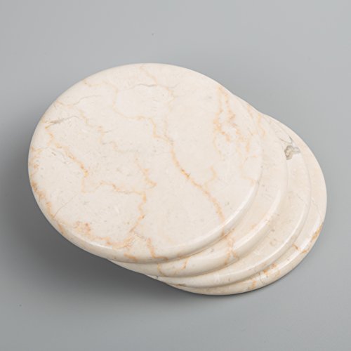 Creative Home Natural Champagne Marble Set of 4 Piece Round Coasters, 4" Diameter, 4" Diam. x 0.4" H - Image 3
