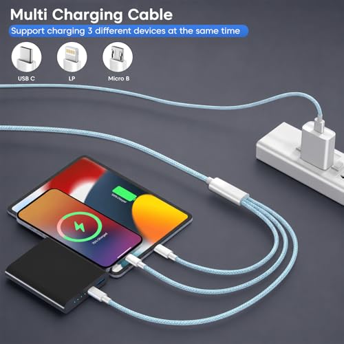 Image of Sounce 60W 3-in-1 Fast Charging Cable 1.5M Nylon Braided, 3A Multi Charger with Type-C Micro USB Lightning Support for iPhone Samsung OnePlus Xiaomi Oppo Vivo Android Car Charger (Black)