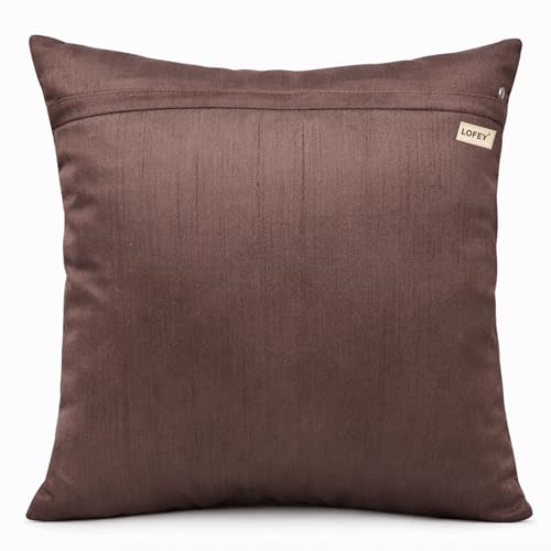 Image of LOFEY Dupion Silk Cushion Cover, 16 x 16 Inch (40 x 40 cm), Decorative Sofa Pillow Cover, Zipper Closure (2, Brown)