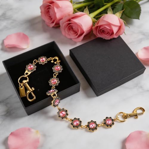 Image of SANNIDHI Bag Chain Charms Pink Floral Rhinestone Purse Chains Sparkling Gold Link Bag Chains for Handbags Metal Wallet Chain Charms for Women Girls