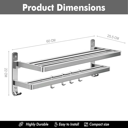 Image of CIPLA PLAST Stainless Steel Folding Towel Rack for Bathroom /Towel Stand /Hanger /Bathroom Accessories (24 Inch)