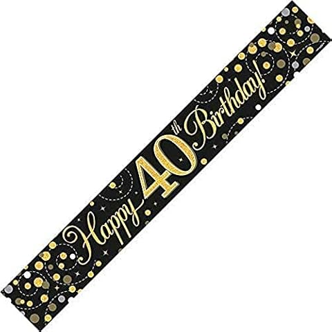9ft Banner Sparkling Fizz 40th Birthday Black & Gold Holographic Cover