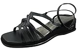 DA'VINCI Italian Designer Strappy Flat Sandal, Black Size 42