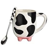 BUYNEED 20 oz Cow Cute Mug Hand Painted Design Large Tea Coffee Milk Ceramic Cup Mug with Non-Skid Silicone Feet and Cow Spoon,Mother's Day and Christmas Birthday Gifts for Women, Big