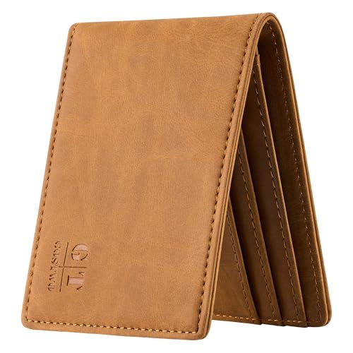 Gostwo Slim Rfid Wallet for Men Minimalist Leather ID Window Front Pocket Bifold Wallet Bussiness Card Holder Gift for Men
