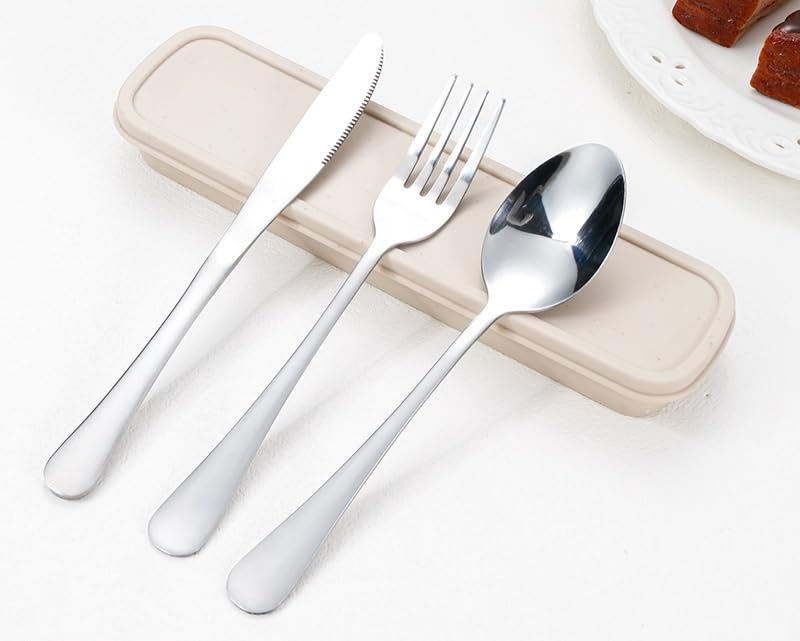 Image of Stainless Steel Cutlery Set with Tray, Spoon Knife Fork Set, 4 Pieces, Rust Resistant Mirror Finish Tableware, Dishwasher Safe, Daily Use Kitchen Dining Set
