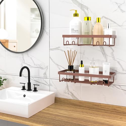 Image of Moforoco Shower Caddy Shelf Organizer Rack, Self Adhesive Black Bathroom Shelves Basket, Home Farmhouse Wall Inside Organization and Storage Decor Rv Accessories, First Camper Apartment Essentials