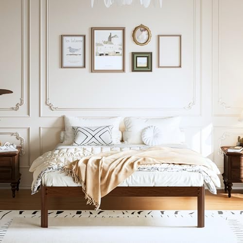 Bosrii RZY70X-14 Serenity Series Walnut Grain Queen Size Metal Bed Frame thumb #1