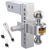 Mmtowus Adjustable Trailer Hitch - Drop Hitch 2.5 Inch Receiver, Heavy Duty Aluminum Tow Hitches with 8' Drop/Rise, (2' & 2-5/16') Chrome Plated Steel Dual Ball Mount, Two Anti-Theft Hitch Pin Locks