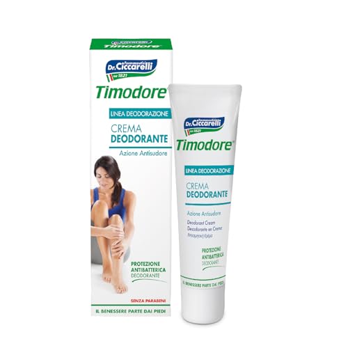 Timodore, Crema Desodorante, Combate la Transpiración Excesiva y el Mal Olor de los Pies, con Propiedades Antibacterianas, 100% Made in Italy, Dermatológicamente Testado, 50 ml