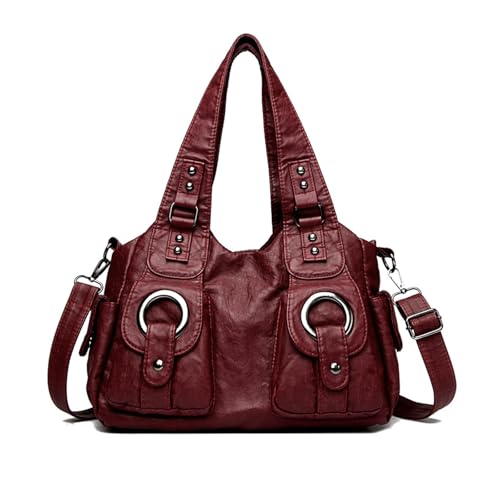Grand sac bandoulière retro chic en cuir PU souple, le hobo bag bordeaux idéal pour vos voyages