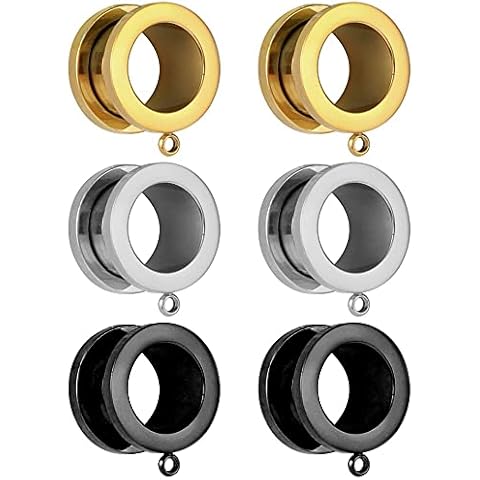 LADEMAYH 3 Pairs DIY Tunnels Plugs Gauges for Ears Piercing Jewelry, Women Mens Stainless Steel Ear Dangle Gauges Accessories Mixed Color 10mm=00g Cover