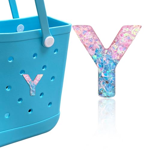 HLUWA Letter Charms for Bogg Bag, Pink & Blue Relief Sequin Alphabet Lettering Accessories Charms for Bogg and Simply Southern Bag, Insert Decorative Letters Charm for Handbag Beach Tote Bag. (Y)