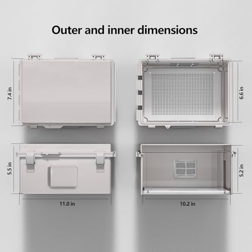 Image of Electrical Junction Box, Ventilated Design, Cable Grommets, Indoor /Outdoor Use with Mounting Panel & Hinged Cover. Waterproof IP 65. (Grey Cover, 11.8 inchx7.9 inchx5.1 inch)