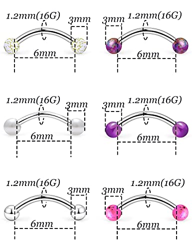 Vsnnsns Eyebrow Piercing Jewelry 16G Stainless Surgical Steel Curved Barbell Eyebrow Ring Vertical Labret Lip Jewelry Rook Daith Earrings Piercing Jewelry for Women Men 6mm 8mm 10mm 16 Gauge2