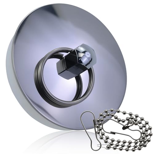 1 tapón de bañera con 1 cadena de cordón, tapon bañera universal, tapón de desagüe para lavabo, tapón de drenaje de silicona de acero inoxidable para piscinas, bañeras y cocinas