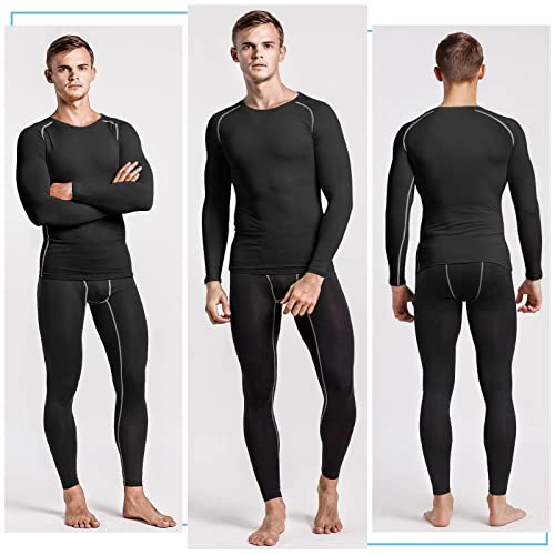 Sillictor Compression Tops for Men Quick Dry Football Training Running Top Mens Long Sleeve Hiking Golf Ski Base Layer Tops Men Sports Thermal Underlayer High Wicking Muscle Support 3323 Black 2XL - Image 2