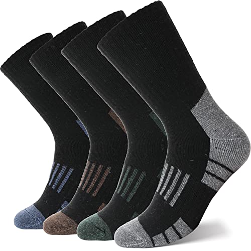 ANTSANG Merino Wool Walking Socks for Men & Women Warm Thermal Cushioned Thick Hiking Moisture Wicking Boot Outdoor Gifts Socks Stocking Fillers 4 Pairs(Stripe-Assorted(4 Pairs))