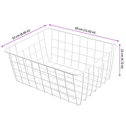 MUNGHOK 4 cestas de alambre de metal, color blanco, 28 x 22 x 12 cm, cesta de hierro blanco, cesta de almacenamiento de metal, cestas de almacenamiento de alambre para oficina, cocina, baño, armarios - imagen 2
